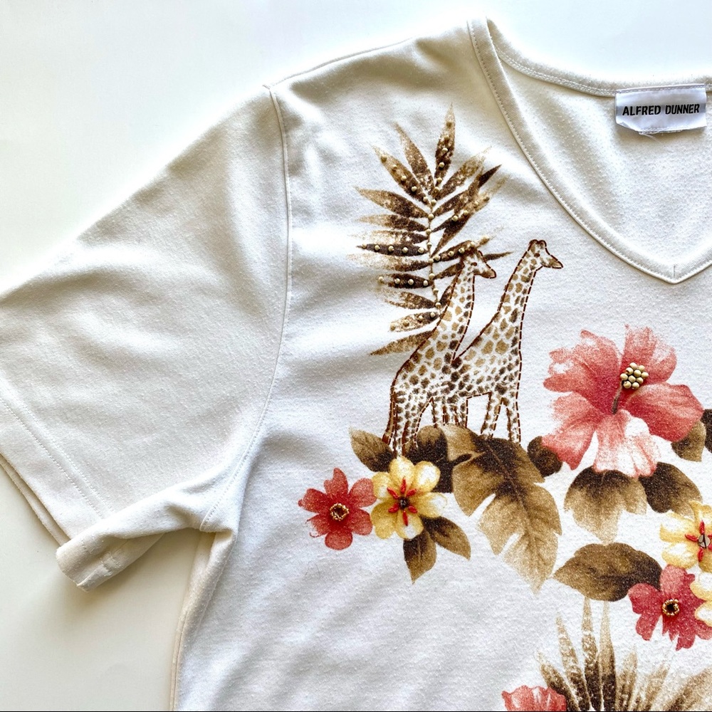 Alfred Dunner Short Sleeve T-shirt - Multicolored Giraffe Print